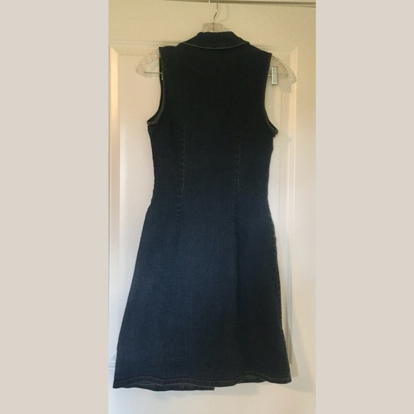 VINTAGE Y2K 🔥 HOTKISS DENIM SNAP BUTTON FLORAL EMBROIDERED STRETCH DENIM DRESS - Picture 2 of 7